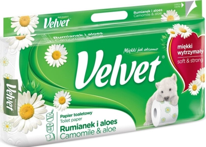 Cellulose toalettpapir FLØYL Kamille og Aloe, 3-lags, 8 stk., hvit