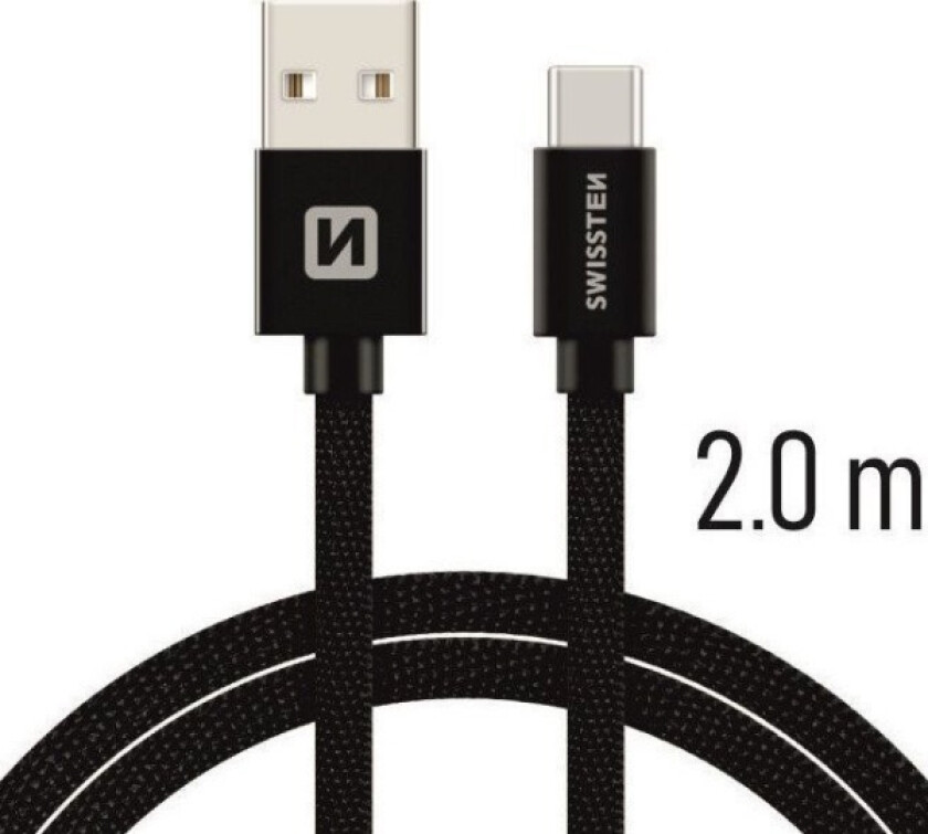 Swissten Universalus cable USB cable Swissten Textile USB-C 3.1 2.0 m juodos spalvos