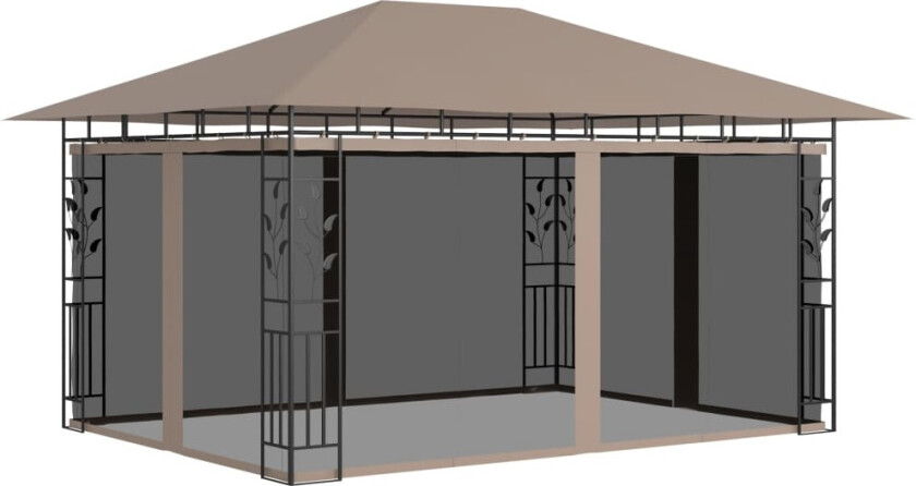 Paviljong med myggnett 4x3x2,73 m gråbrun 180 g/m²