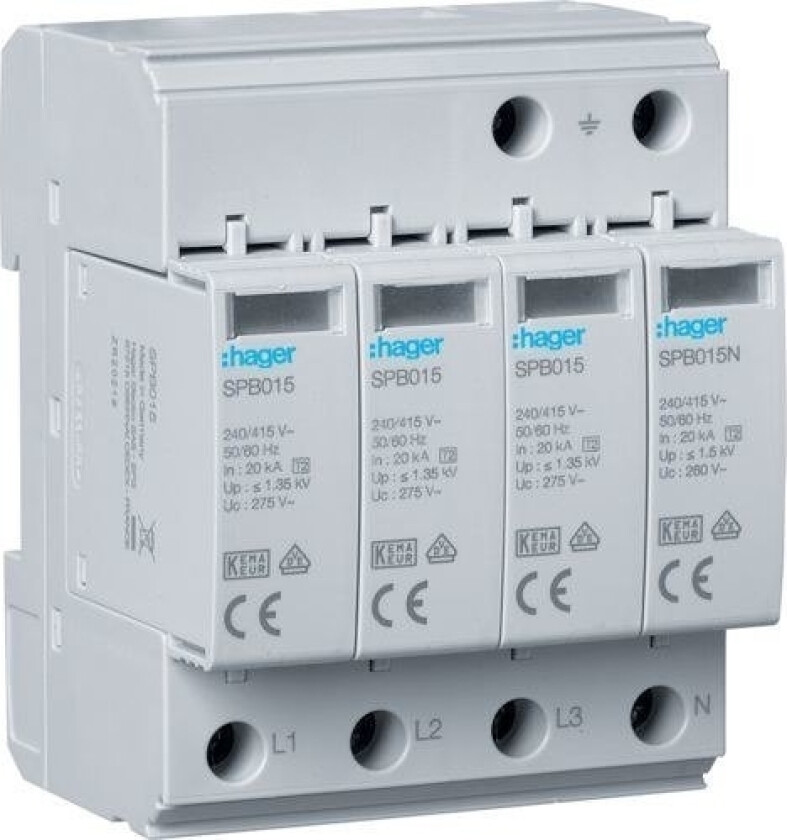 Surge arrester C Type 2 T2 SPD 4P 3 + 1 network TN-S/TT In = 20kA SPB413