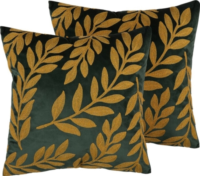 2 dekorative puter velur med blader 45 x 45 cm grønn MISTLETOE