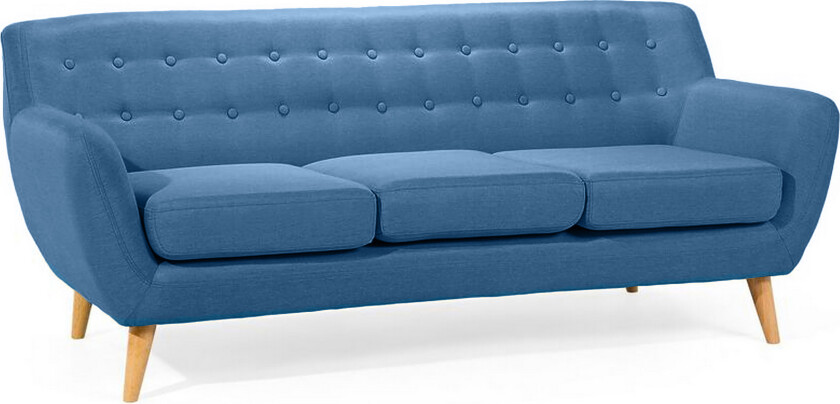 3-Seters Sofa Blå Polstret Tuftet Rygg Skandinavisk Minimalistisk Stue