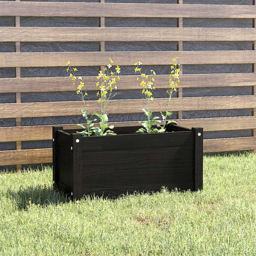 Blomsterkasse svart 60x31x31 cm heltre furu