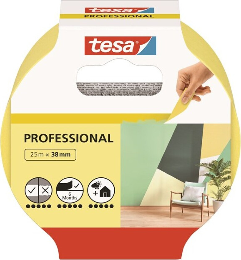 TESA 56271, For malere, Papir, Gult, Smooth (glatt), Acryl maling, Alkydmaling, Lateksmaling, 150 dager