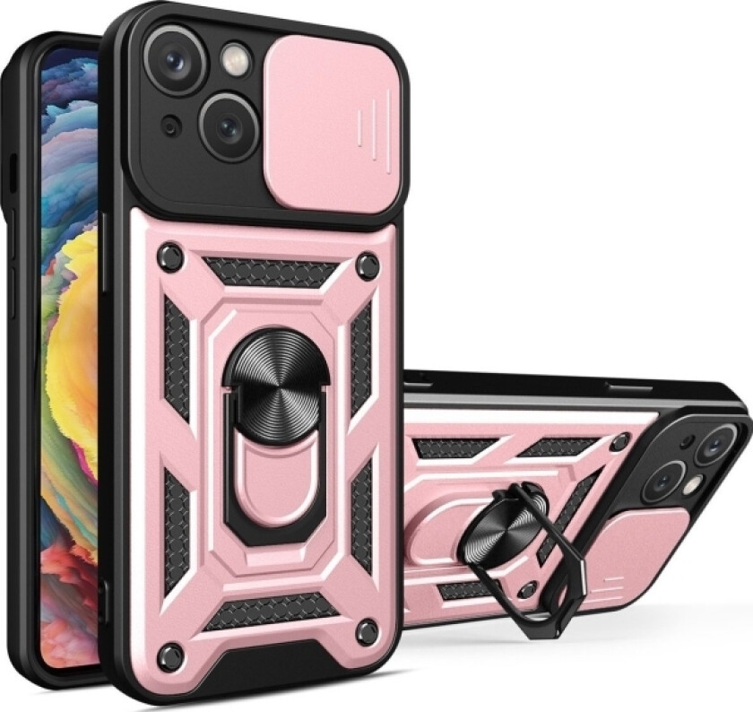 Hurtel Hybrid Armor Camshield-deksel til iPhone 14 Plus pansret deksel med kamerabeskytter Rosa