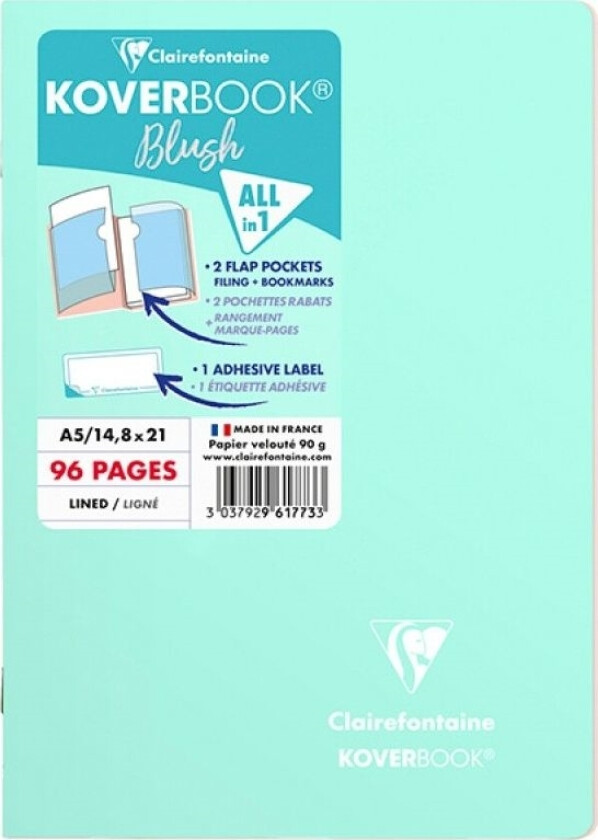 CLAIREFONTAINE Blush notatbok, A5, foret, 48 ark, 14,8x21 cm, mint-rosa