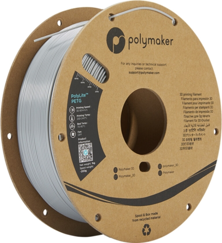 PB01003 PolyLite Filament PETG Varmebestandig, høj grad af trækstyrke 1.75 mm 1000 g Grå 1 stk