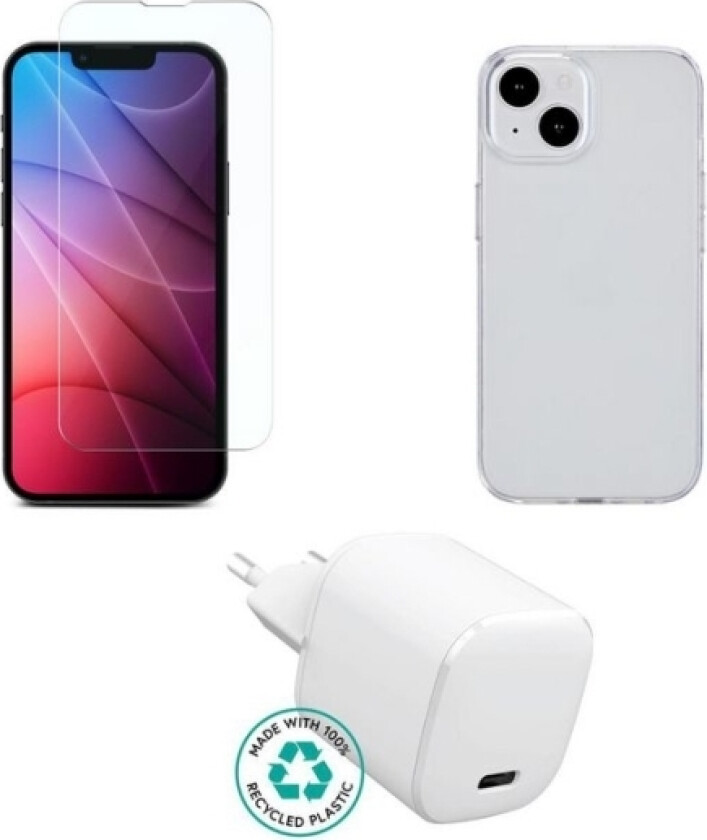 - Tilbehørssett for mobiltelefon - charger, cover, glass - for Apple iPhone 14