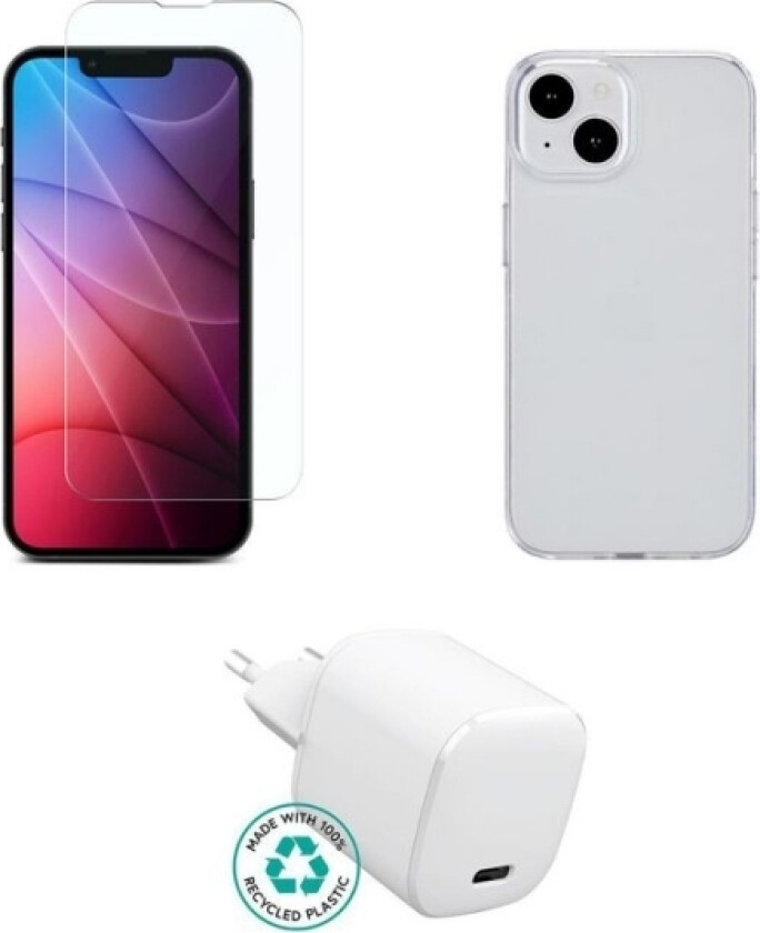 - Tilbehørssett for mobiltelefon - charger, cover, glass - for Apple iPhone 15