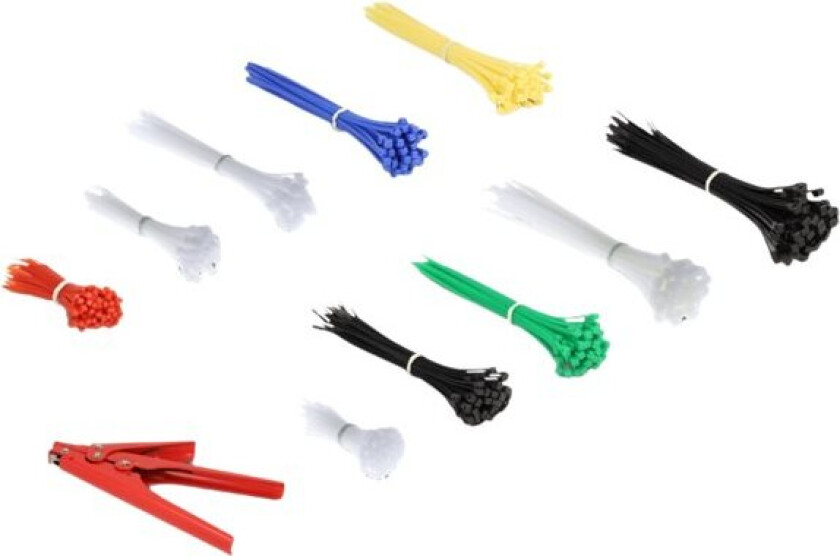 - Kabelfestebånd - assortment box with cable tie installation tool, assorted colours - svart, hvit, blå, gul, rød, grønn (en pakke 600)
