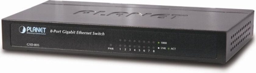 Planet Technology PLANET GSD-805, Uhåndtert, Gigabit Ethernet (10/100/1000), Full tosidig, Rack-montering, Kan monteres på vegg