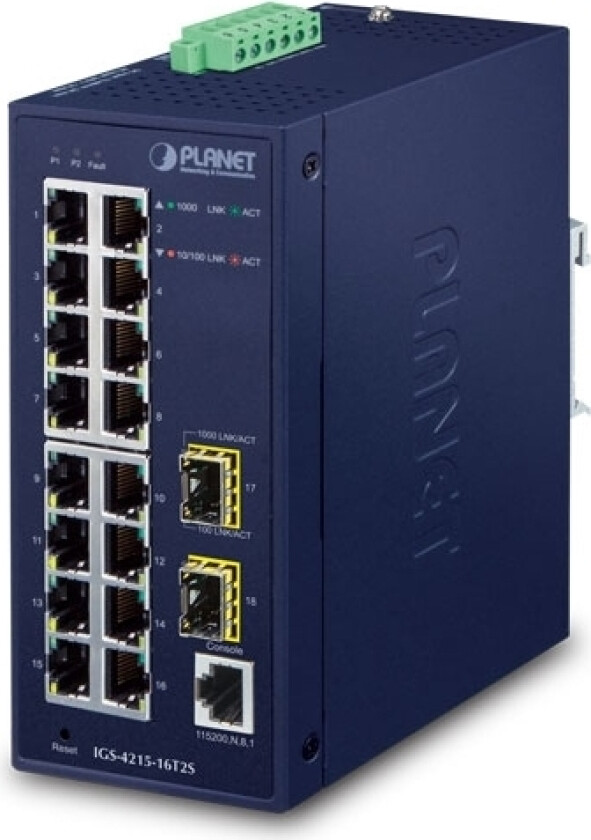 Planet Technology PLANET IGS-4215-16T2S, Håndtert, L2/L4, Gigabit Ethernet (10/100/1000), Full tosidig, Kan monteres på vegg