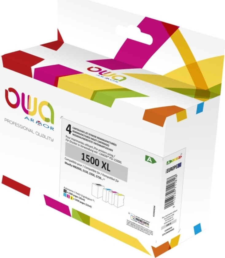 OWA - 4-pack - svart, gul, cyan, magenta - kompatibel - gjenfabrikert - blekkpatron - for Canon MAXIFY MB2050, MB2150, MB2155, MB2350, MB2750, MB2755