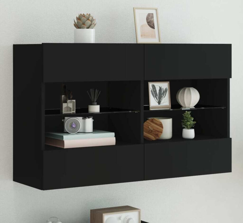 Vegghengt TV-benk med LED svart 98,5x30x60,5 cm