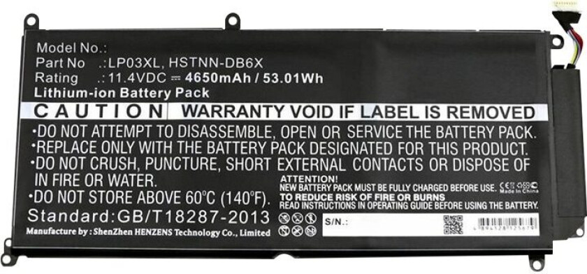 - Batteri til bærbar PC - litiumion - 4650 mAh - 53 Wh - svart