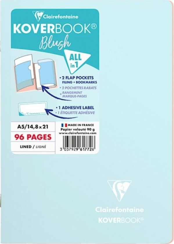 CLAIREFONTAINE Blush notatbok, A5, foret, 48 ark, 14,8x21 cm, blå-korall