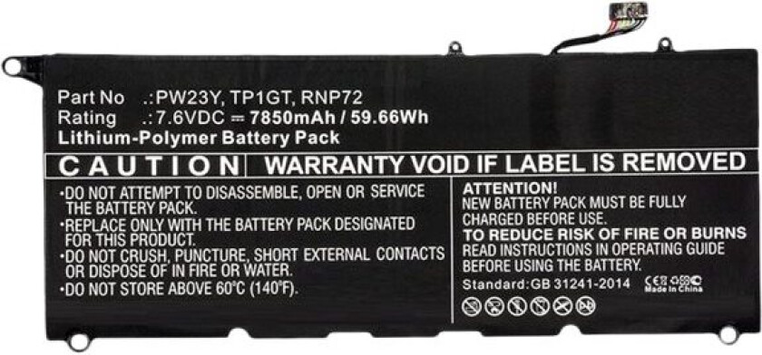 - Batteri til bærbar PC - litiumpolymer - 7850 mAh - 59.7 Wh - svart - for Dell XPS 13 9360