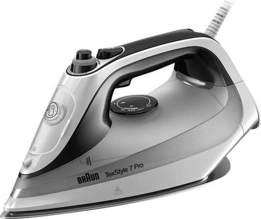 TexStyle 7 Pro SI7149WB, Tørr & dampstrykejern, EloxalPlus soleplate, 2,5 m, 220 g/min, Sort, Hvit, 50 g/min