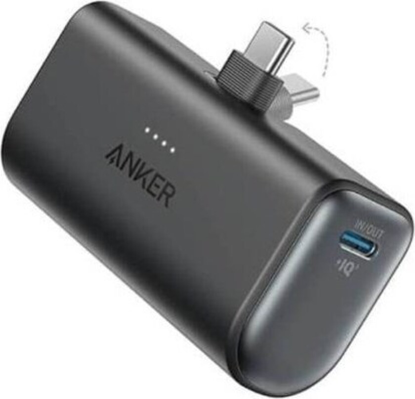 Nano Power Bank (22.5W Built-In USB-C Connector) - Black Nødlader - Svart - 3 Ah