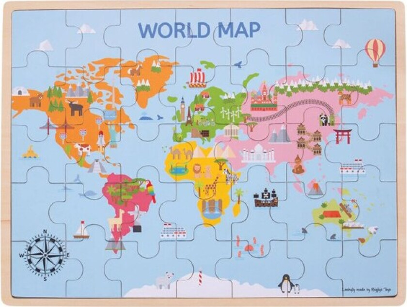 Wooden World Map Puzzle 35dlg. Tre