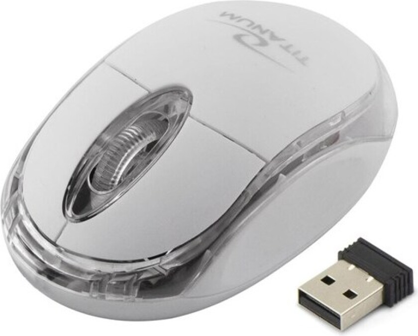 TITANUM WIRELESS OPTICAL MOUSE 2.4GHz 3D USB CONDOR WHITE - 3D mus - Optisk - 3 knapper - Hvit