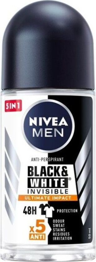 Men Deodorant BLACK& WHITE INVISIBLE Ultimate Impact 5in1 roll-on