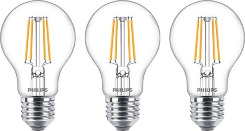 LED-lyspære Classic Standard 8,5W/827 (75W) Clear 3-pack E27