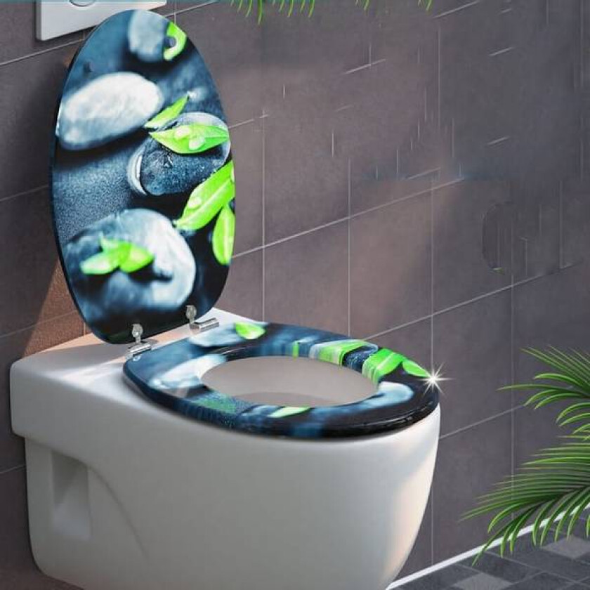 Toalettsete med soft close - stein/blader