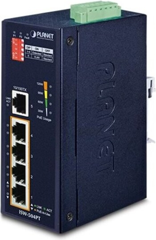 ISW-504PT Industrial 5-Port 10/100TX Ethernet Switch with 4-Port 802.3at PoE+