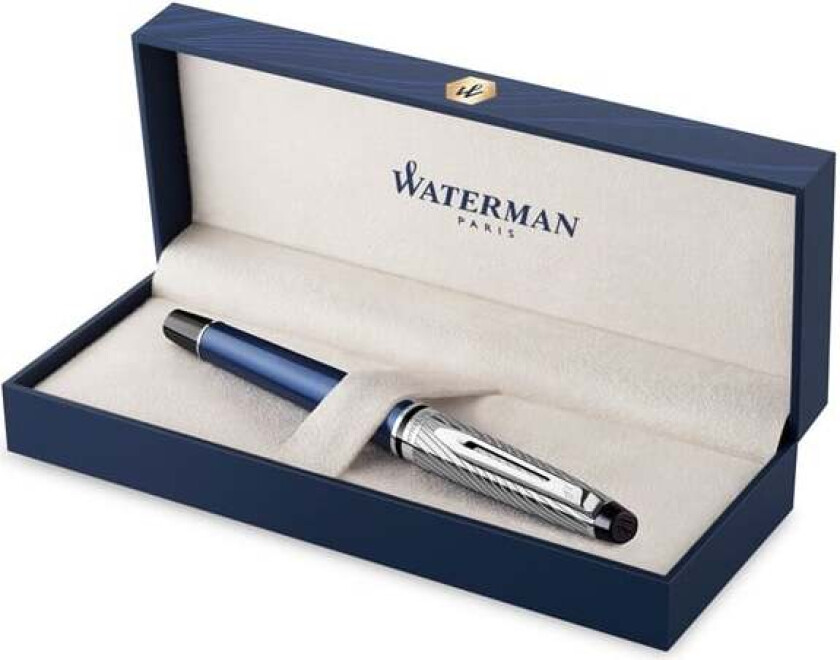 Expert Deluxe | Fyllepenn | Metall og blå lakk med palladiumbelagt trim | Palladium Medium Nib | Gaveeske