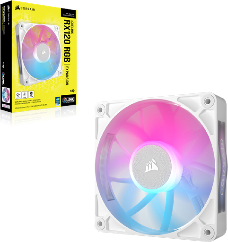 iCUE LINK RX120 RGB - Kabinettvifte - 120mm - Hvit med RGB-lys - 36 dBA