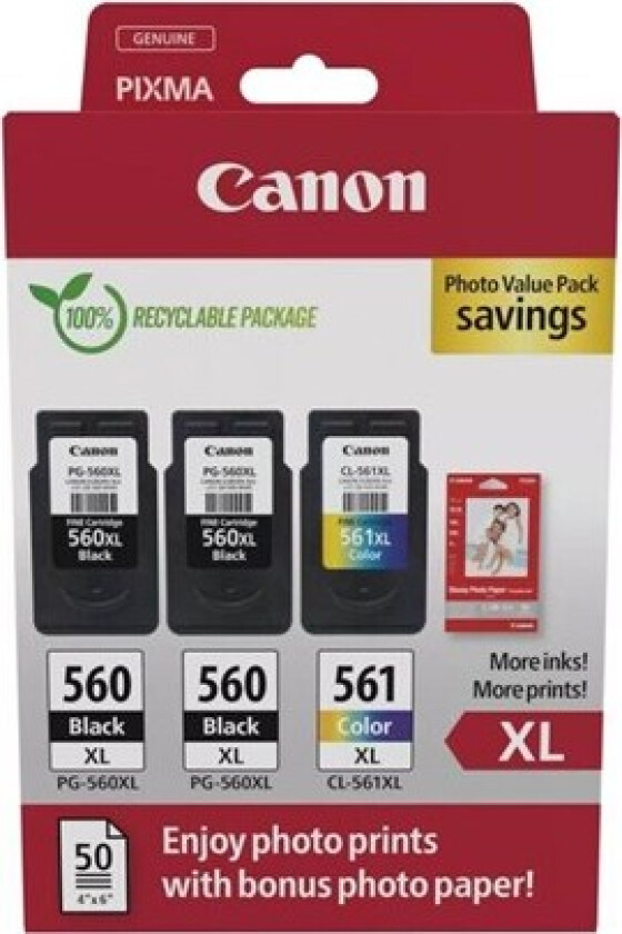 PG-560XL x2/CL-561XL Photo Value Pack - 3-pack - High Yield - black colour (cyan magenta yellow) - original - glossy - ink cartridge / paper kit