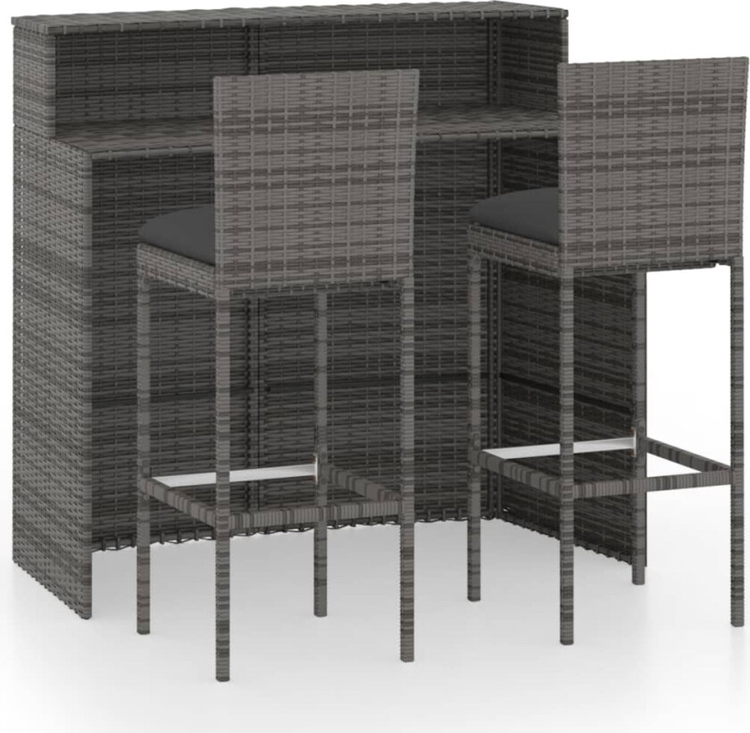 Barsett til hage med puter 3 deler polyrotting grå