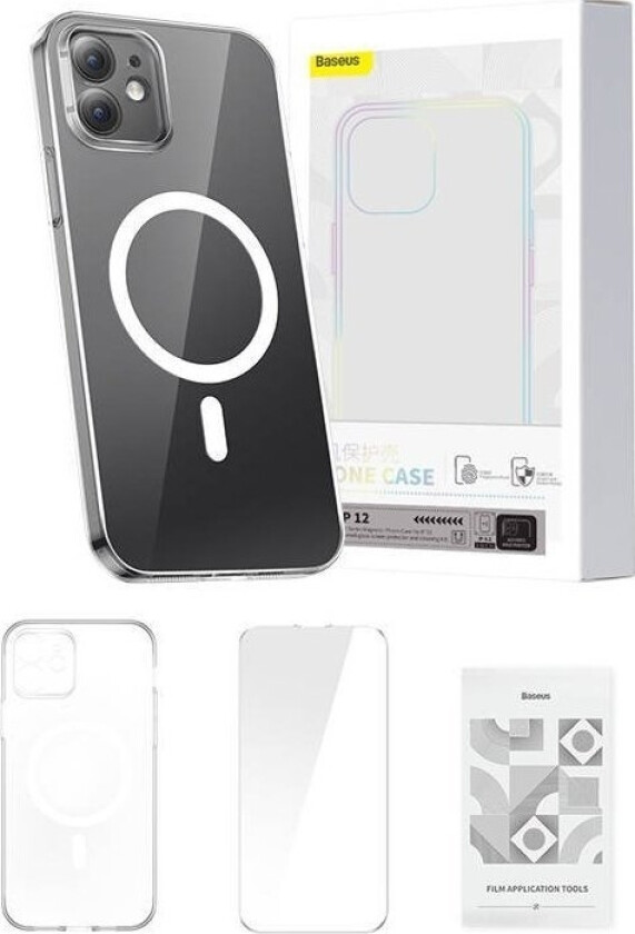 Magnetic Crystal Clear for iPhone 12 (transparent) with all-tempered-glass screen protector and cleaning kit
