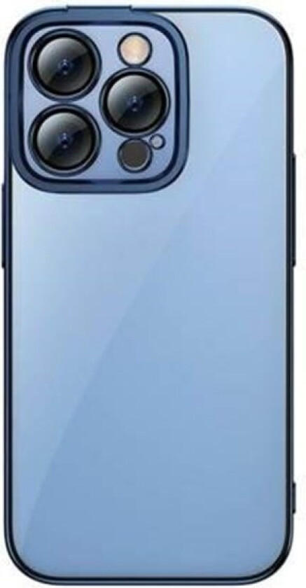Glitter Transparent Case and Tempered Glass set for iPhone 14 Pro (blue)