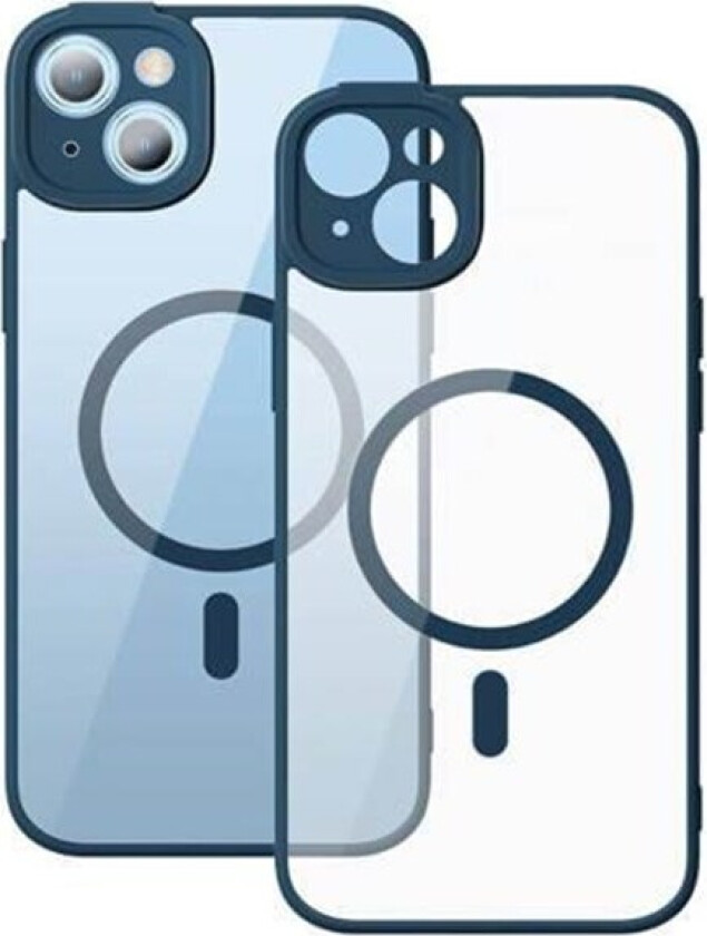 Frame Transparent Magnetic Case and Tempered Glass set for iPhone 14 Plus (blue)