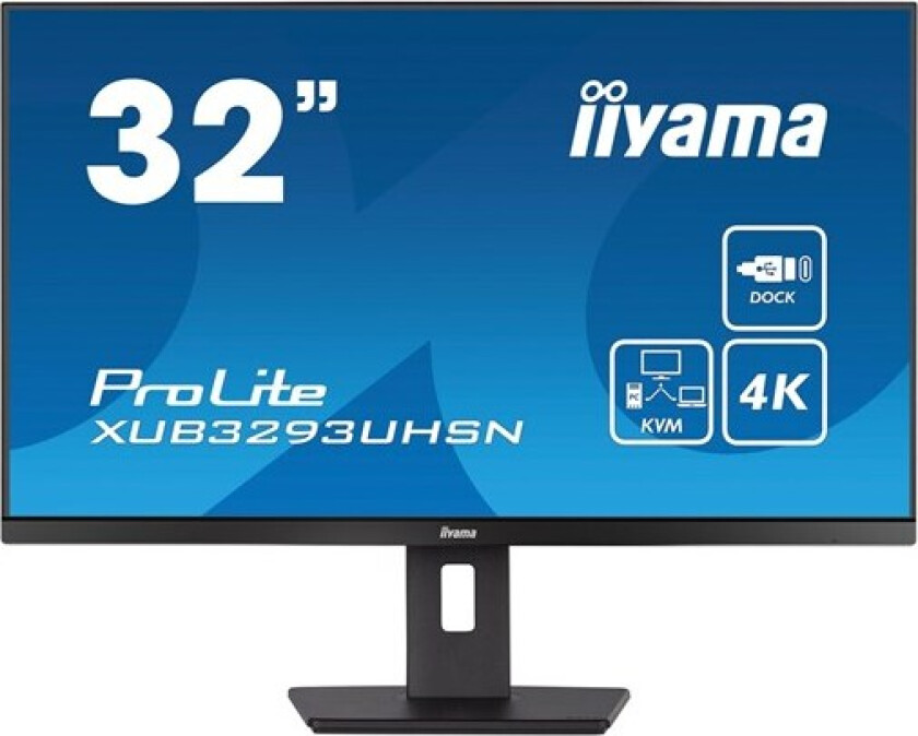 32" iiyama ProLite XUB3293UHSN-B5 - 3840x2160 - IPS - 65W USB HUB - KVM Switch - 4 ms - Skjerm