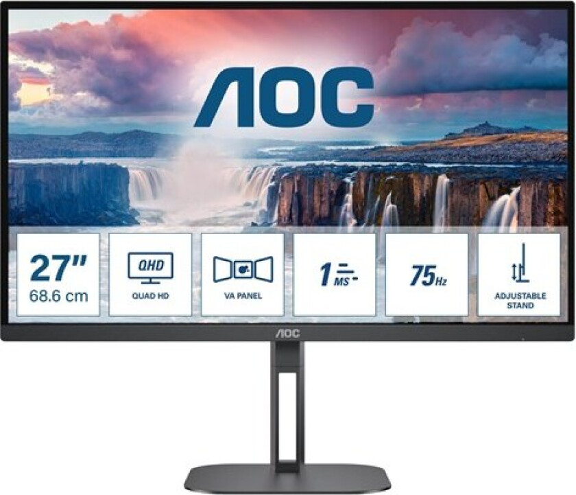 27" AOC Q27V5N/BK - 2560x1440 - 75Hz - VA - 4 ms - Skjerm