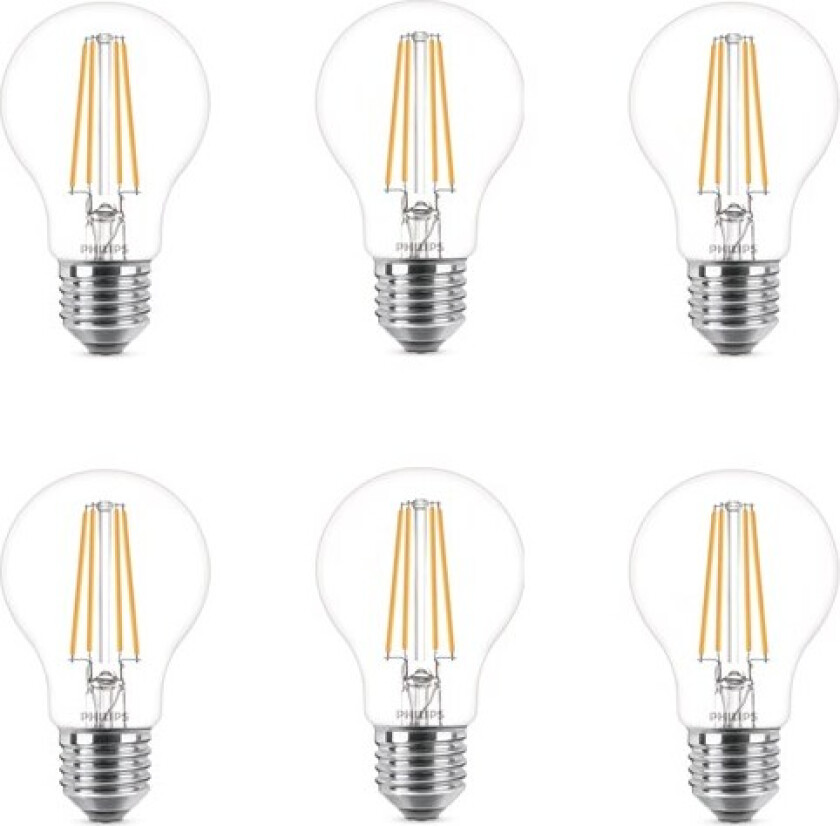 LED-lyspære Classic 7W/827 (60W) Clear 6-pack E27