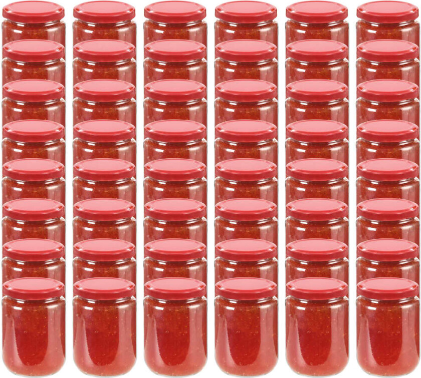 Bilde av Syltetøyglass med røde lokk 48 stk 230 ml
