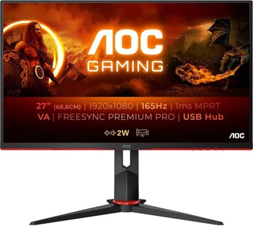 27" AOC 27G2SU/BK FHD 165Hz USB Hub Speakers - 1 ms - Skjerm