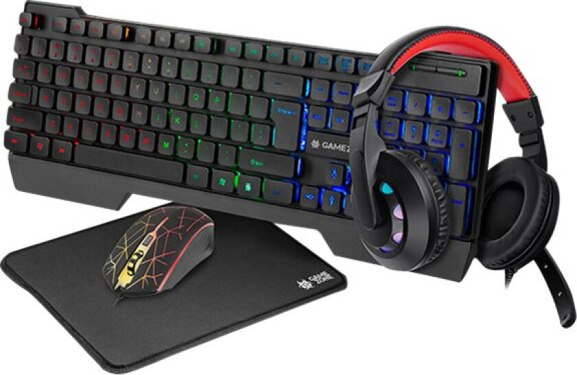 GAMEZONE Mamooth 4 in 1 - Tastatur, mus, hodesett og musematte sett - Svart