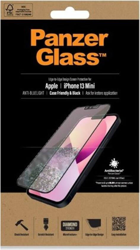 Apple iPhone 13 mini Case Friendly Anti-Bluelight AntiBacterial - Black
