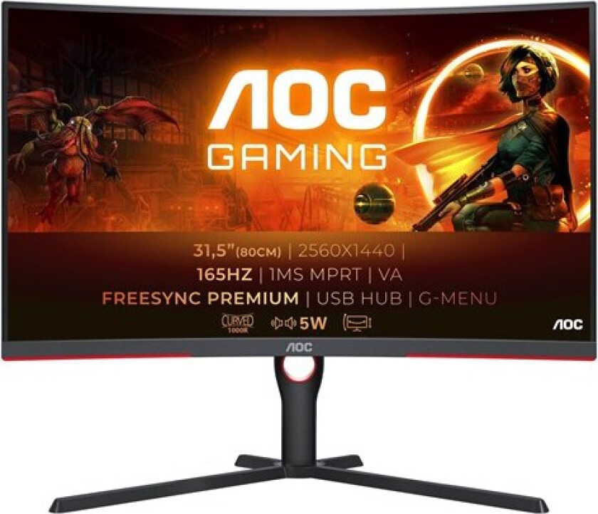 32" AOC Gaming CQ32G3SU/BK QHD 165Hz Speakers - 1 ms - Skjerm