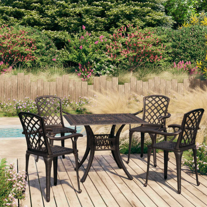 Bistrosett 5 deler støpt aluminium bronse