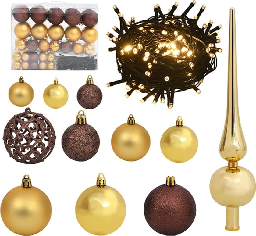 Julekulesett 61 deler med topp og 150 LED gull og bronse