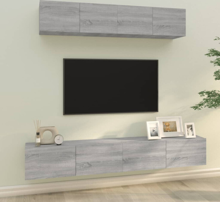 TV-skapsett 4 deler grå sonoma konstruert tre