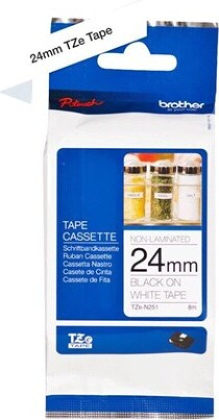 TZe tape 24mmx8m non laminated blck/wht