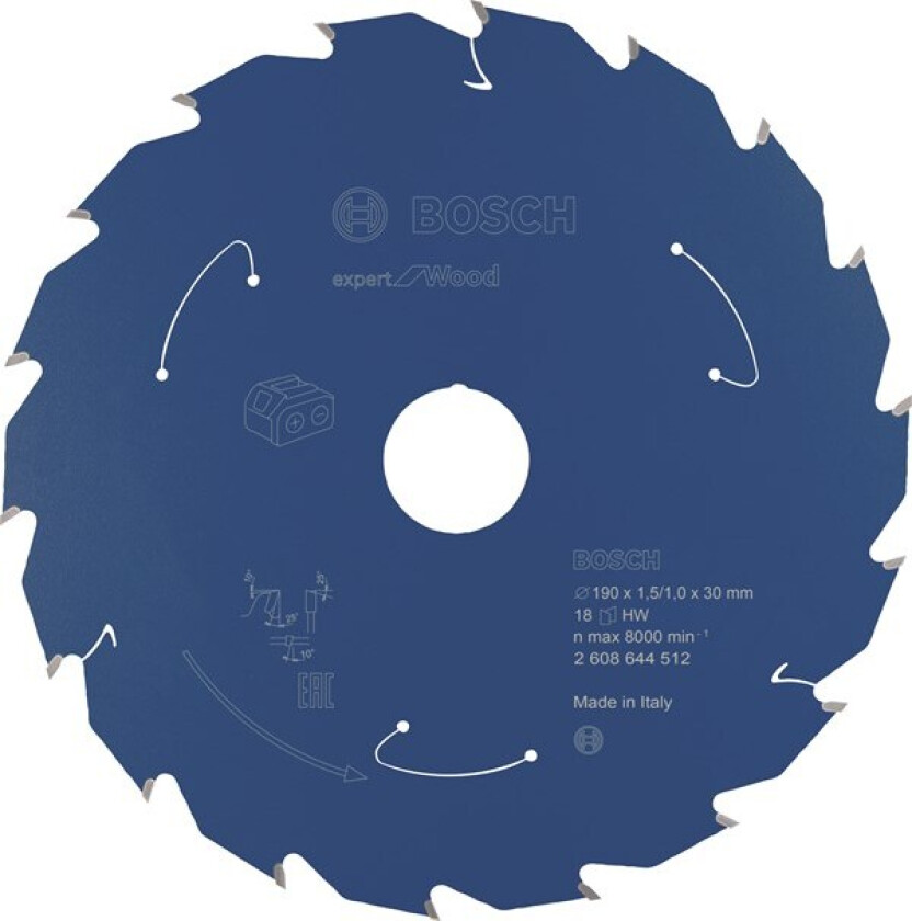 Expert for Wood-sirkelsagblad for batteridrevne sager 190x1,5/1x30 T18