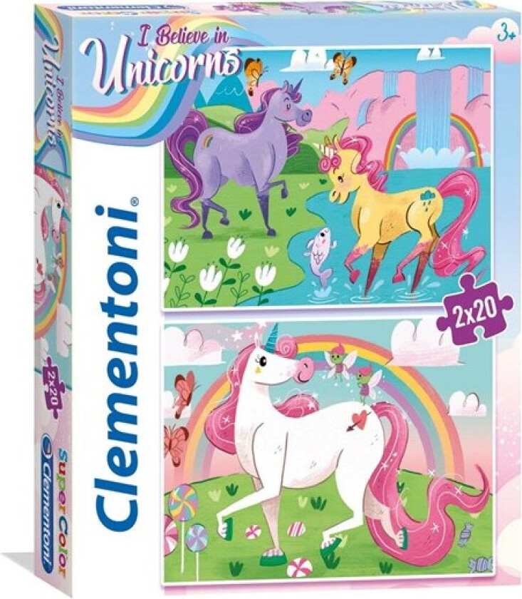 2x20 pcs. Puzzles Kids SuperColors Unicorn Gulv